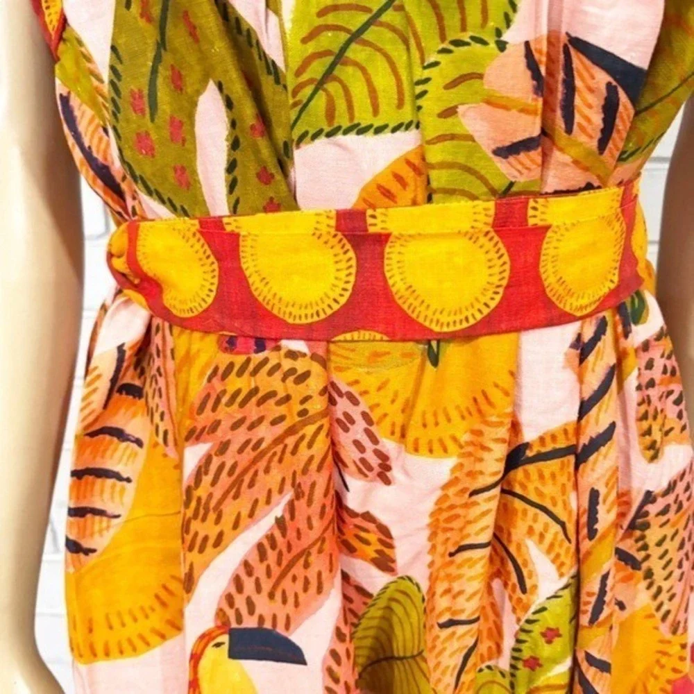 Farm Rio Summer Dream Ruffle Print Maxi Dress Red Yellow Green | Size Large - Picture 7 of 11